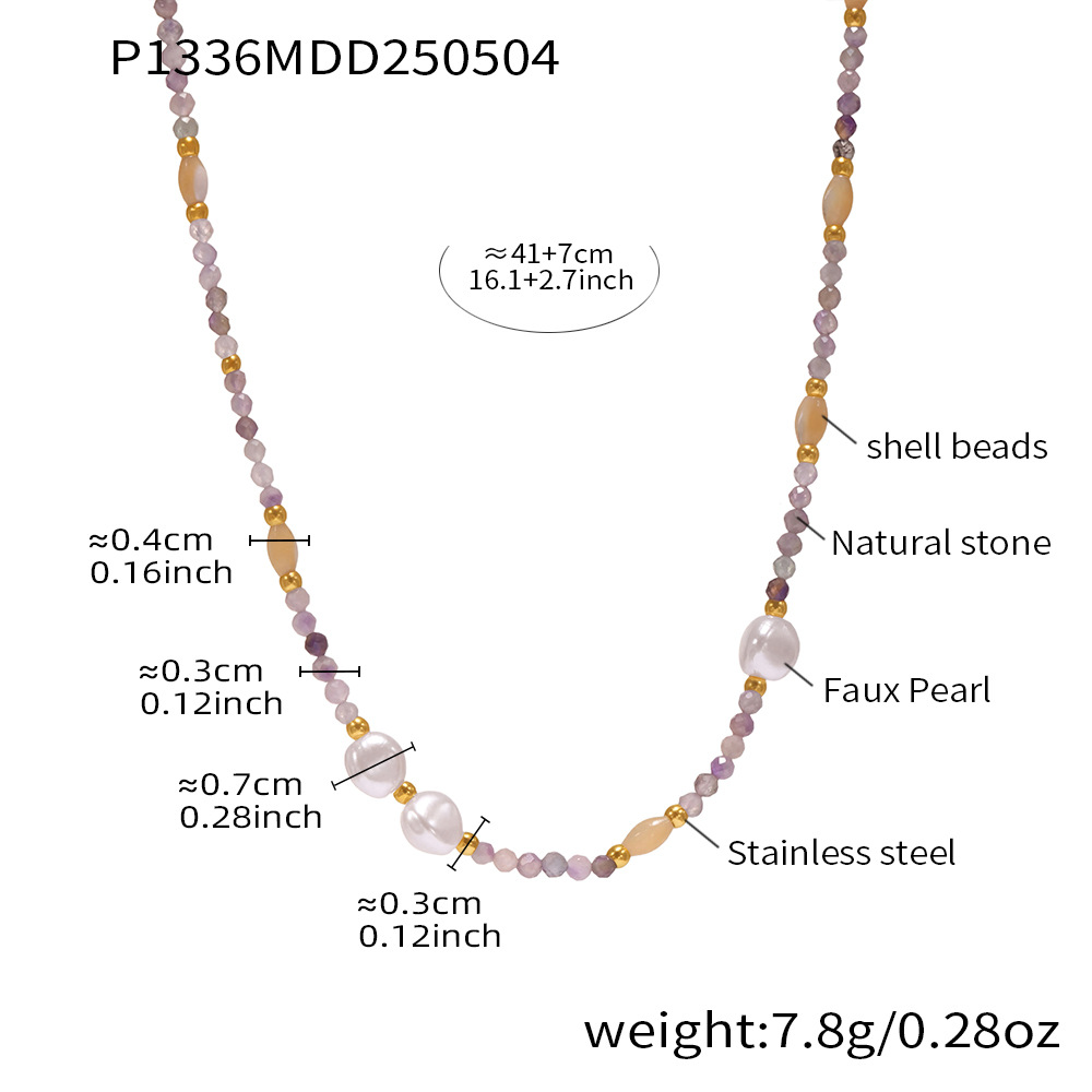 P1336-shell beads natural stone beaded necklace 40 7cm