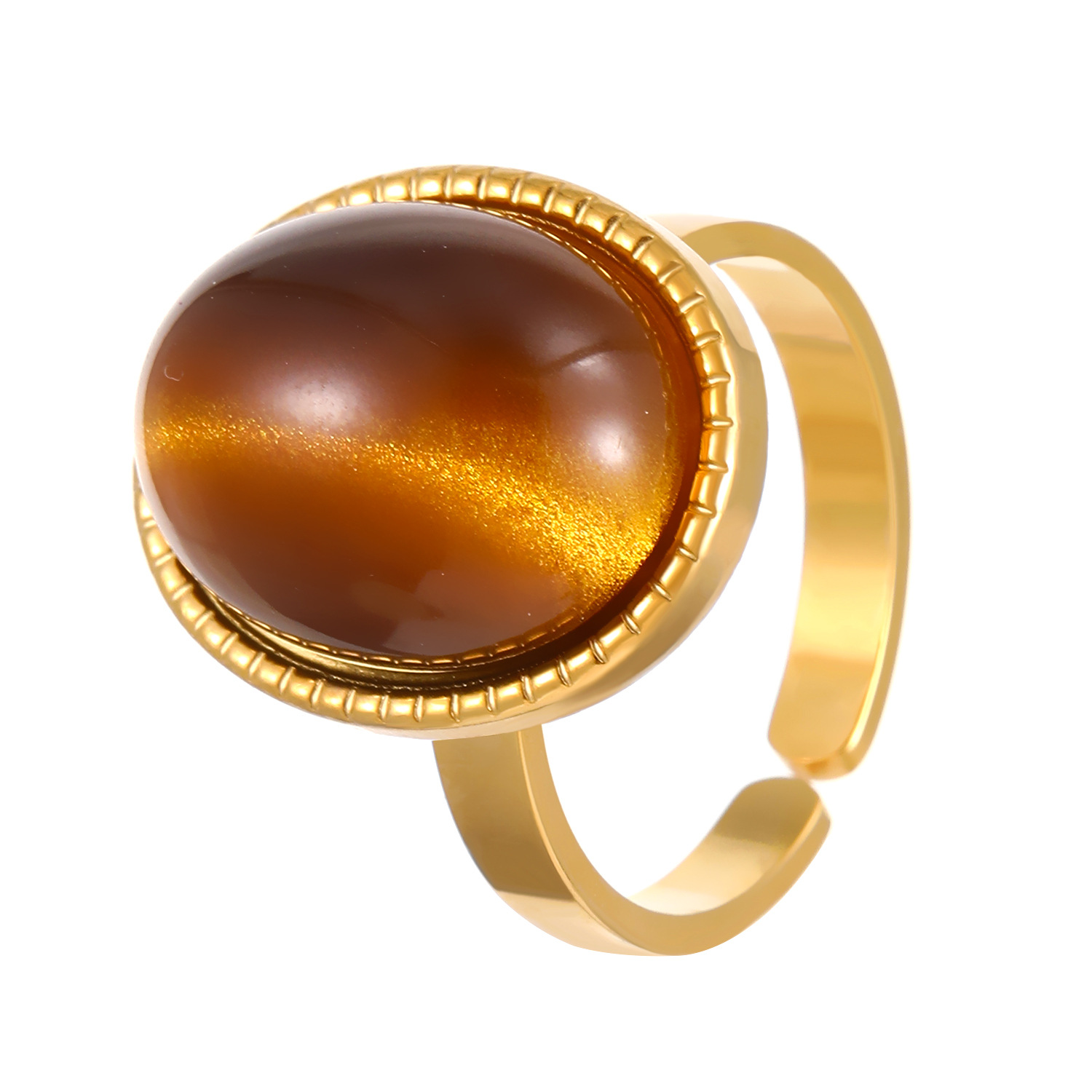 06 18k real gold tiger eye stone ring 8532