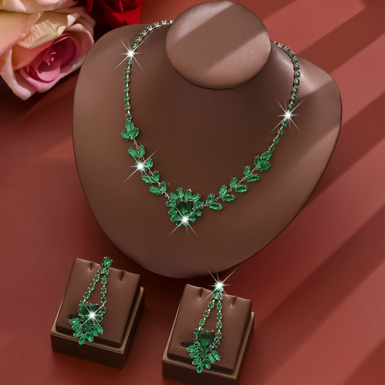 green necklace and earrings