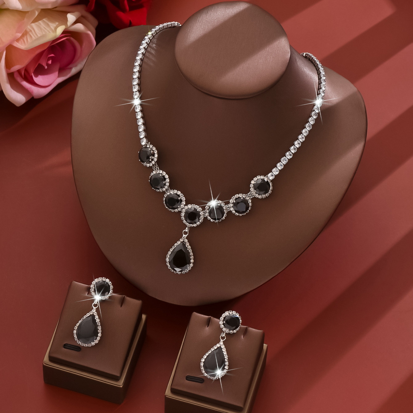 black necklace   earrings