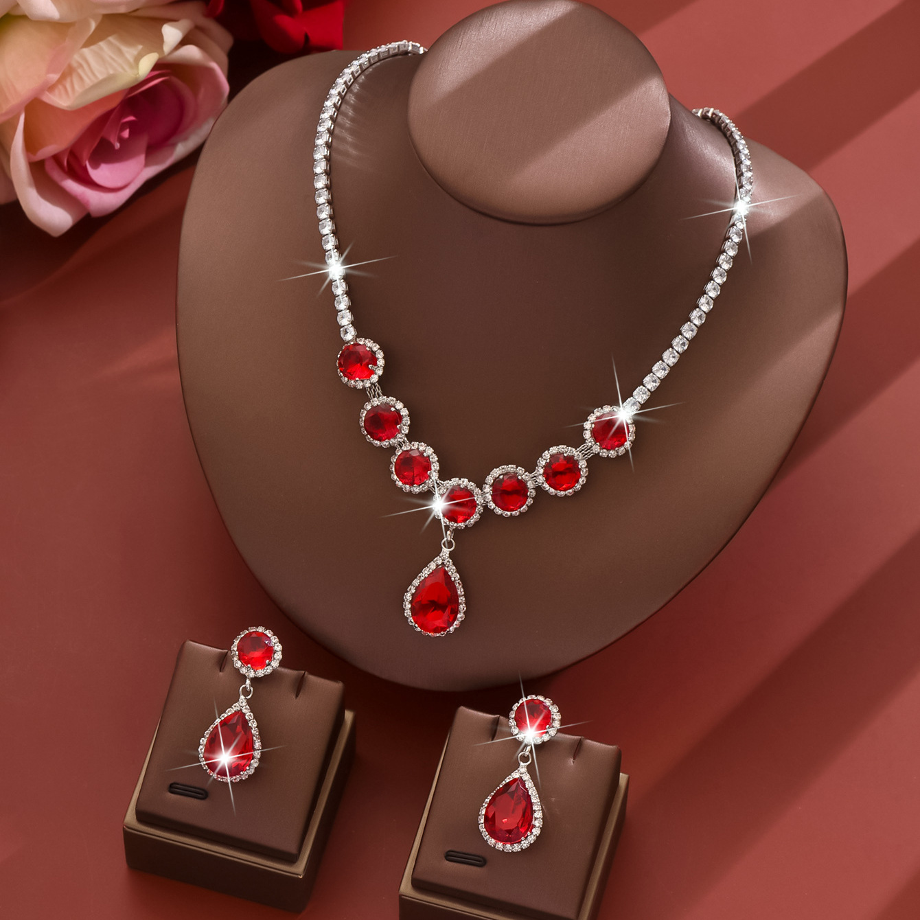 red necklace   earrings