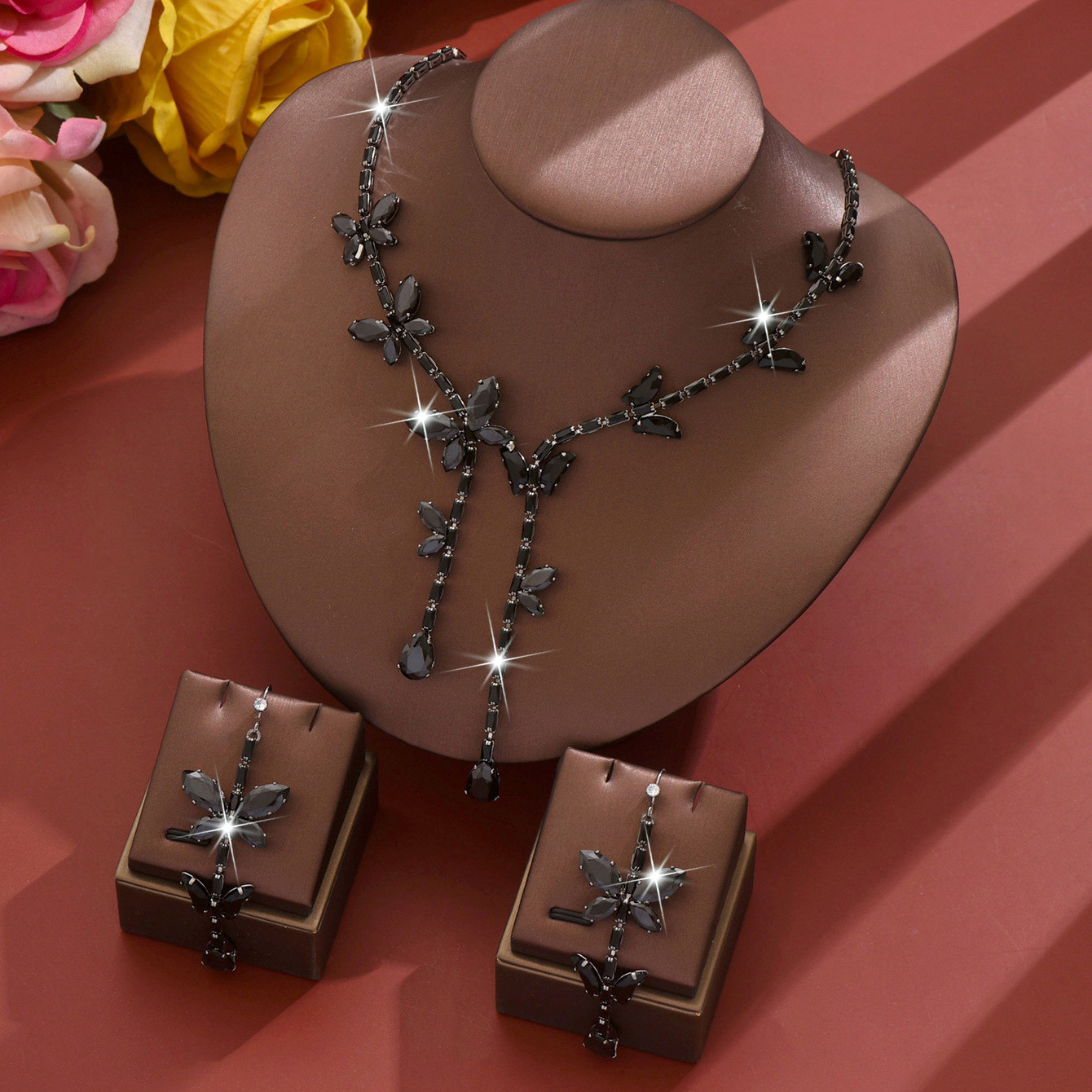 black necklace   earrings