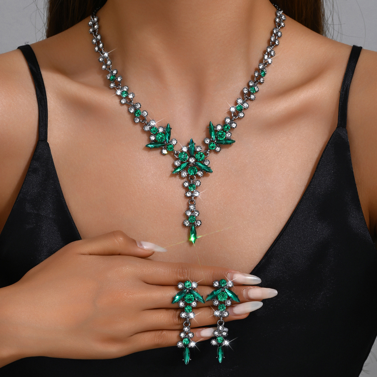 black green necklace earrings