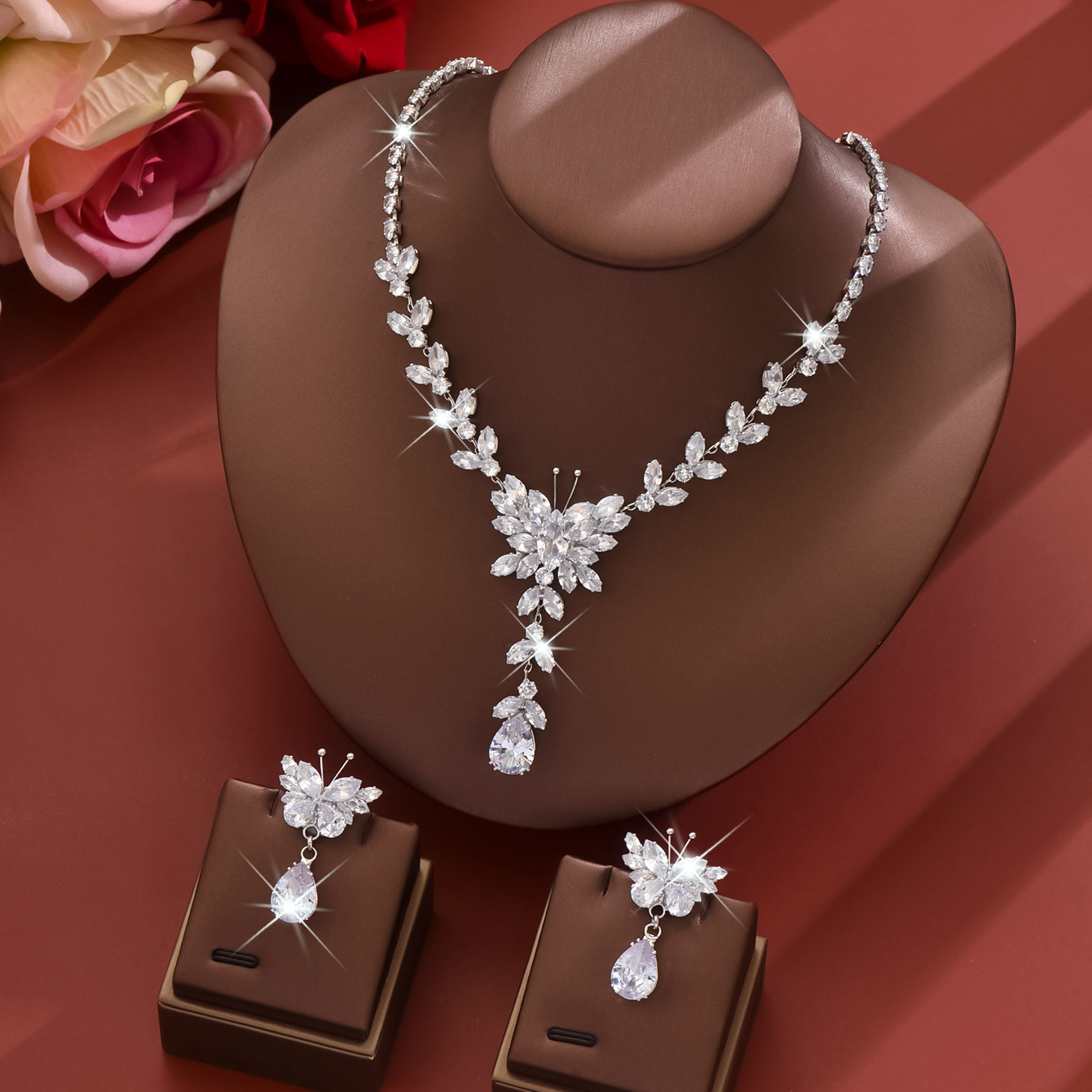 white necklace   earrings