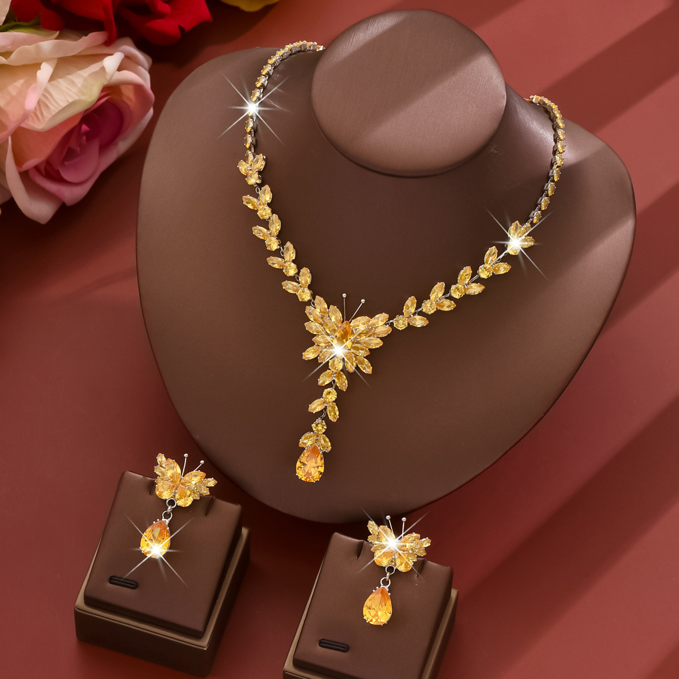 yellow necklace   earrings