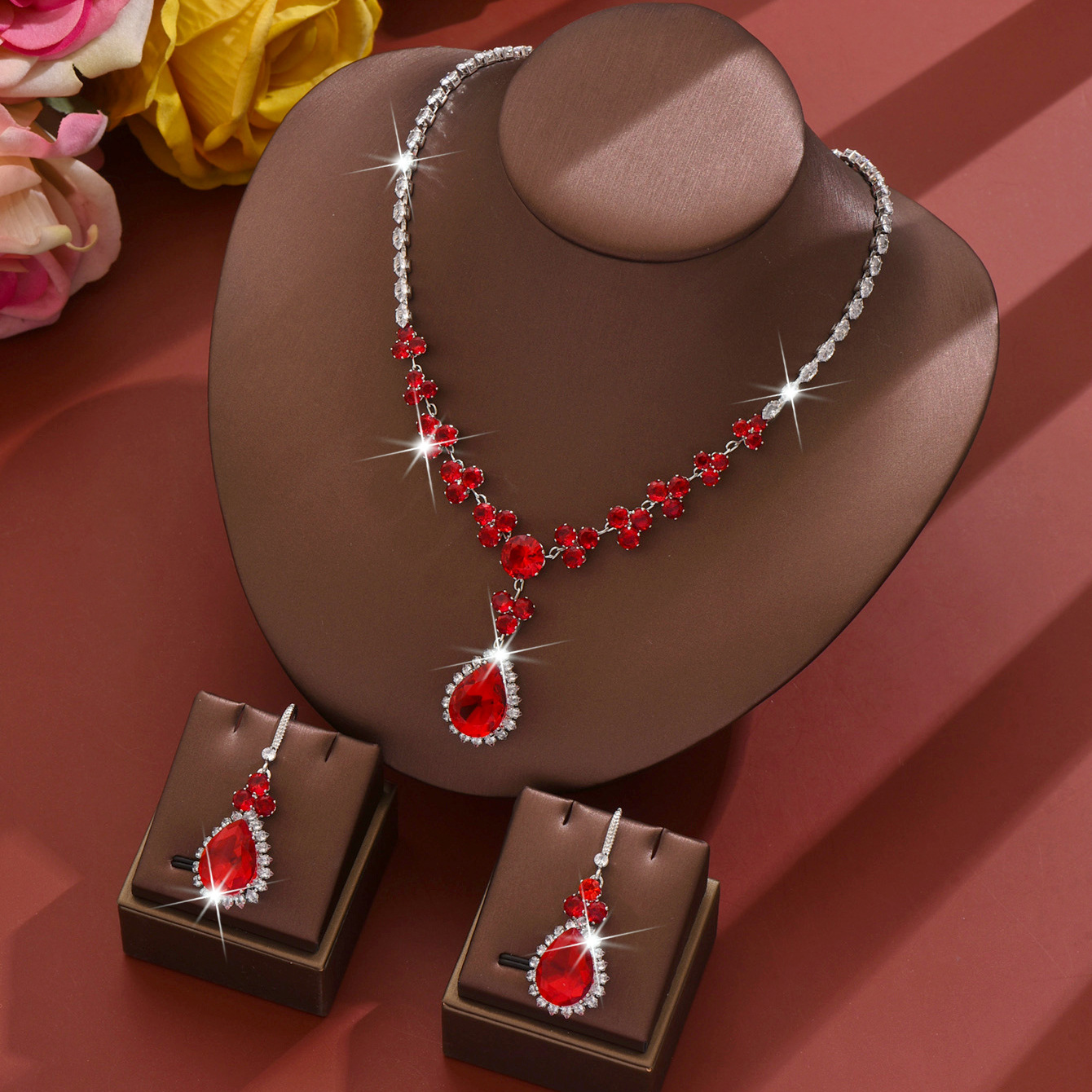 red necklace   earrings