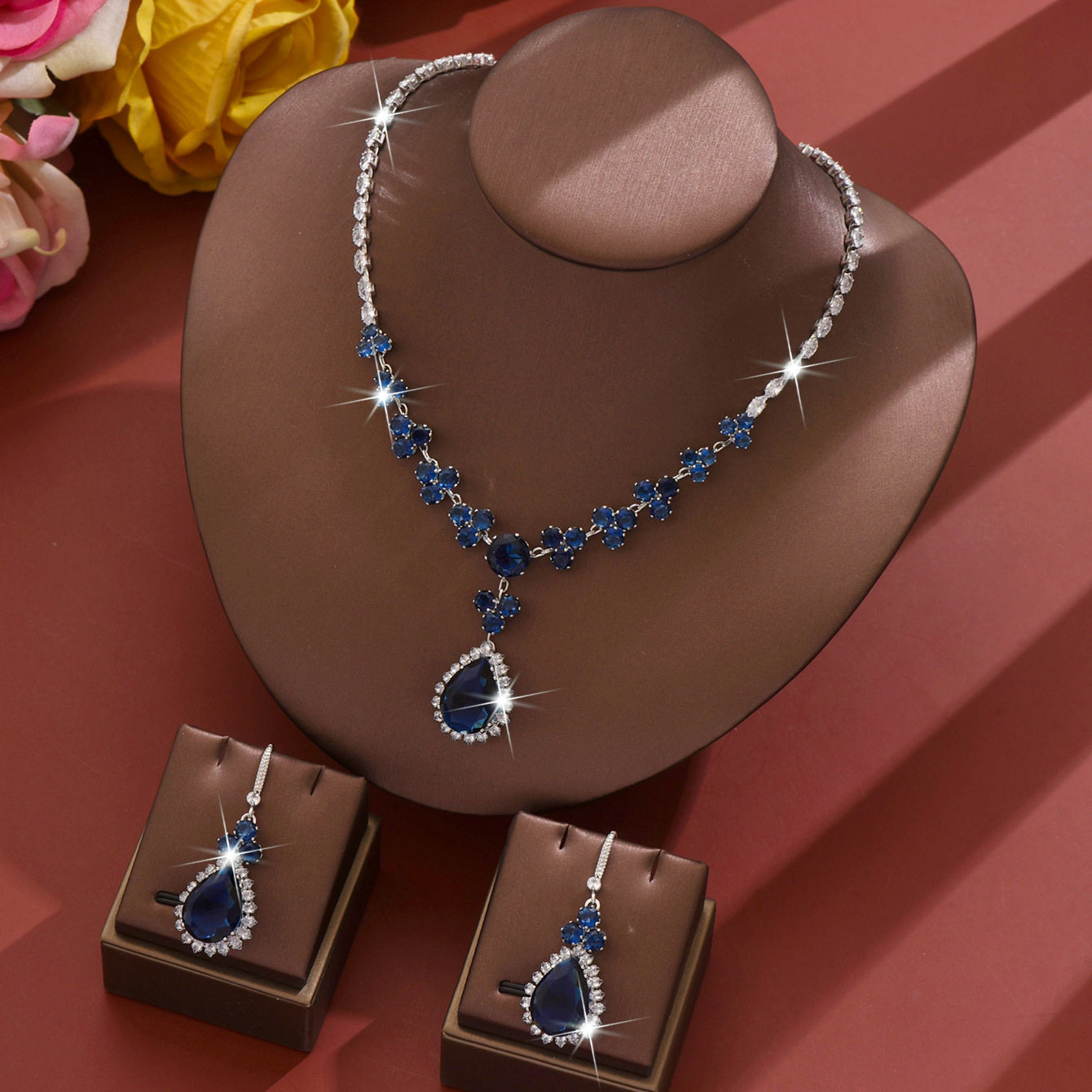 sapphire blue necklace   earrings