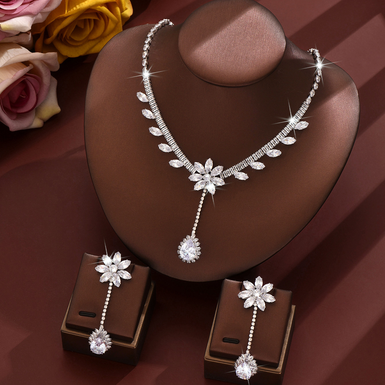 white necklace   earrings