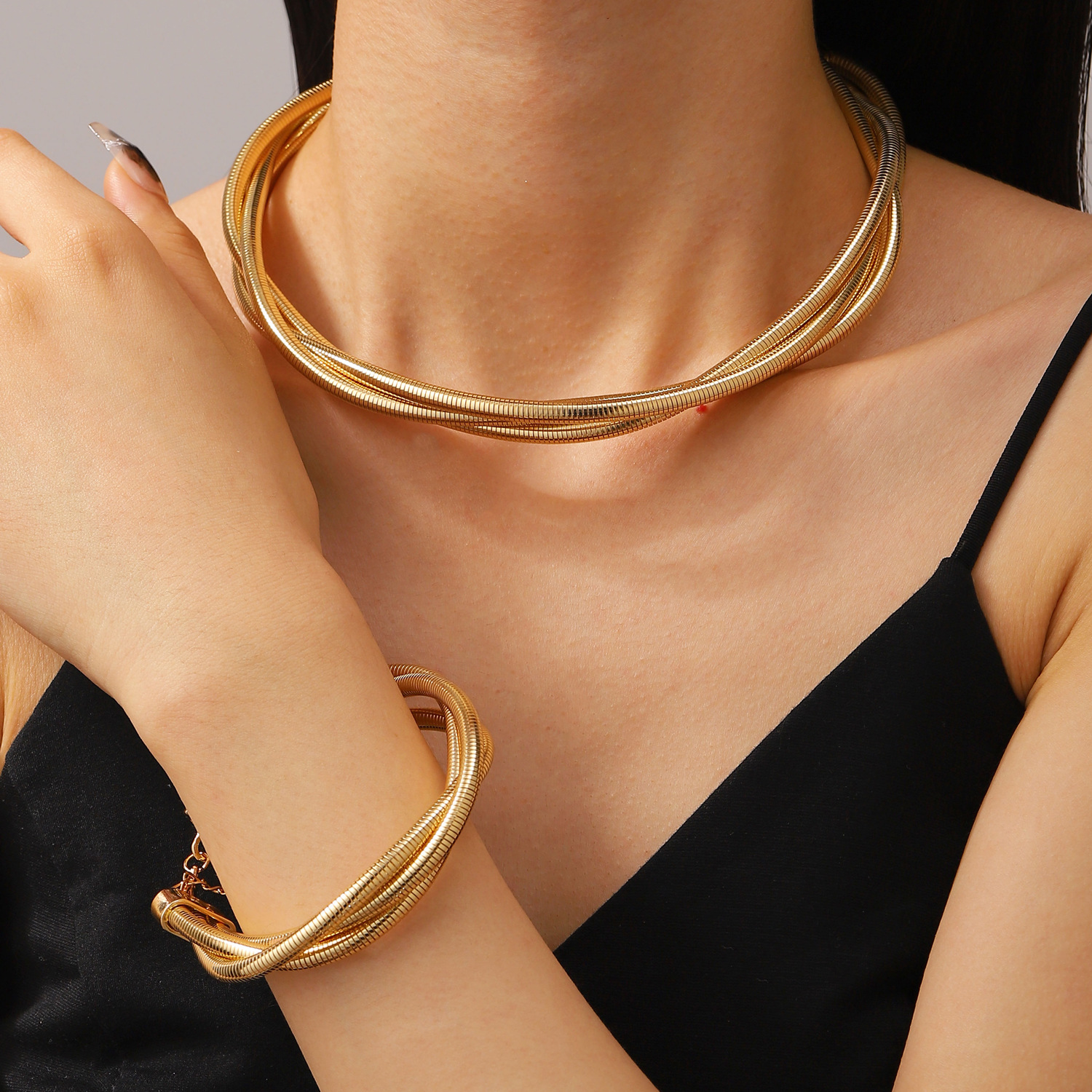 07 gold spring bracelet necklace suit