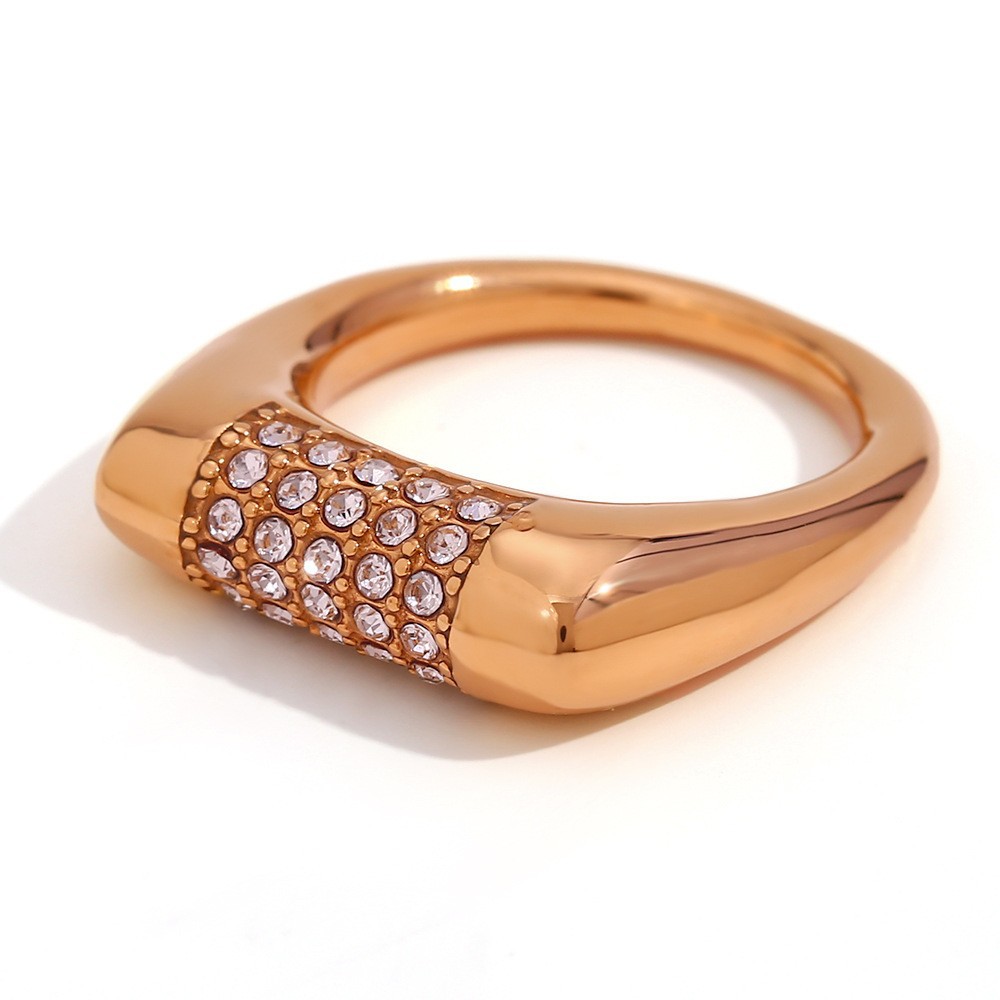 Micro rhinestone flat right angle ring-Gold White -6