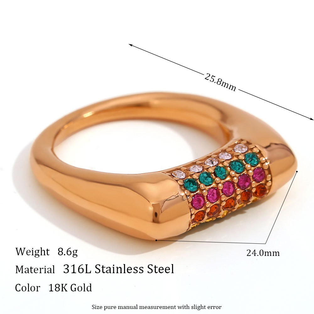 Micro-inlaid rhinestone flat right angle ring-Jin Cai -8