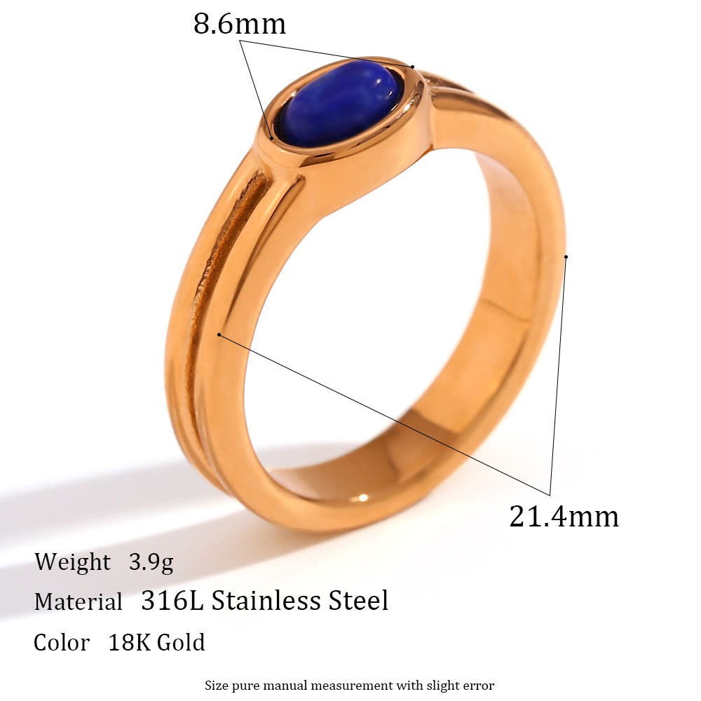 Fine circle horizontal stripe natural stone ring-lapis lazuli -8