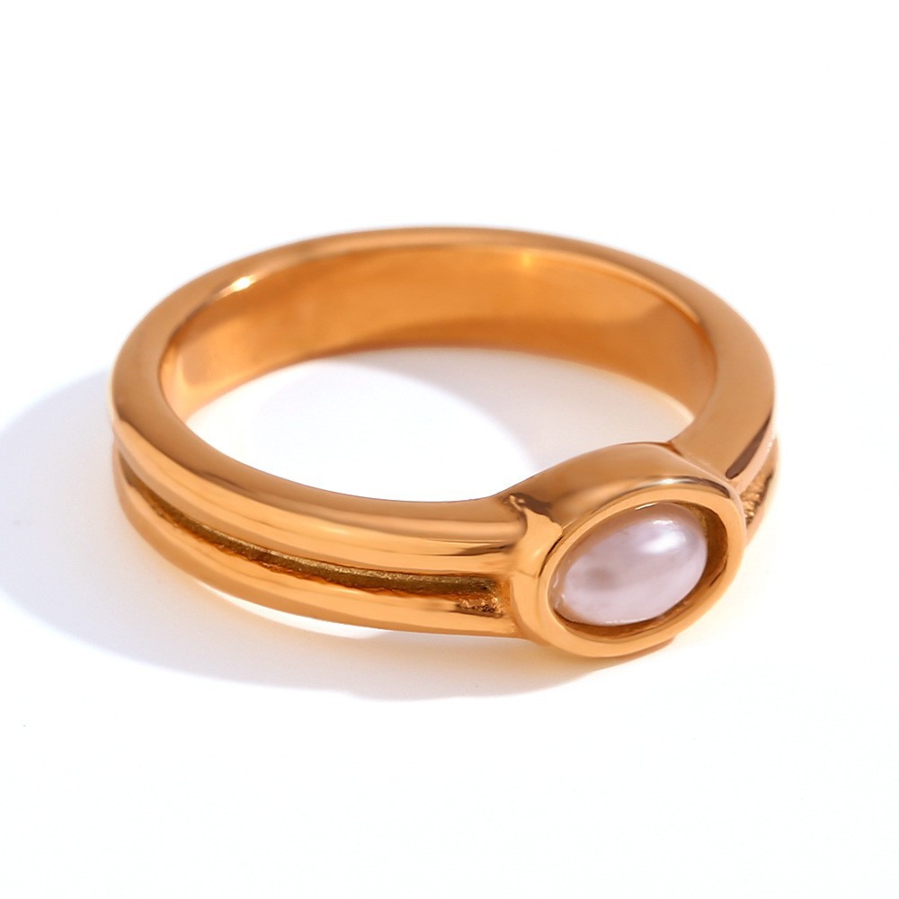 Fine circle horizontal stripe natural stone ring-imitation pearl -7