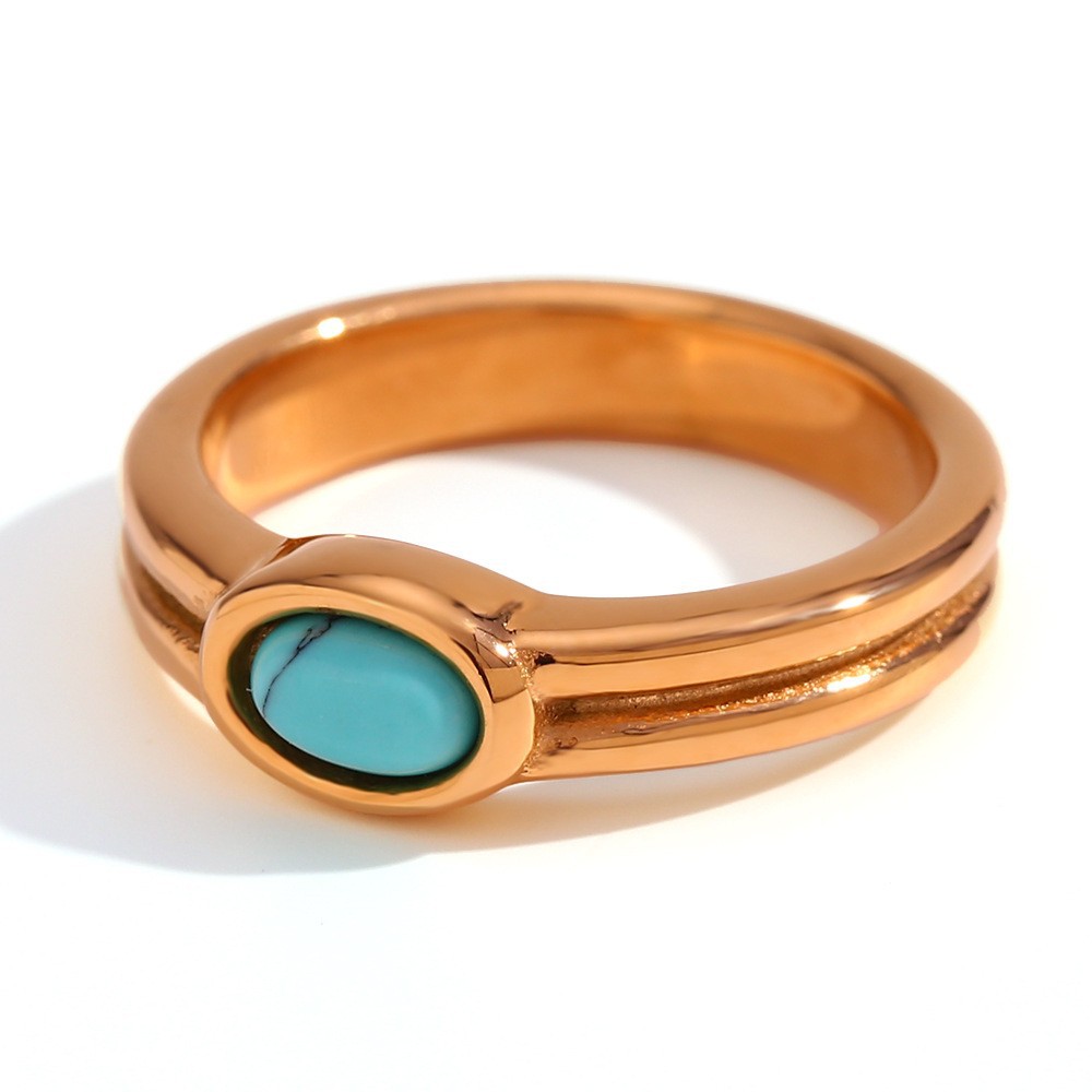 Fine circle horizontal stripe natural stone ring-turquoise -7