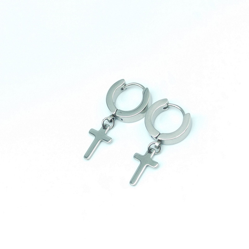 Steel earrings cross single