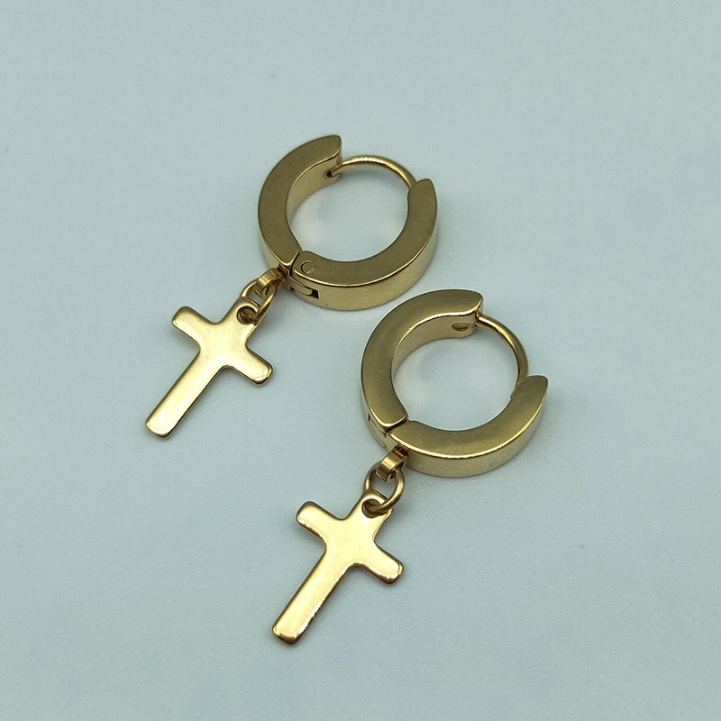 Gold earrings cross single