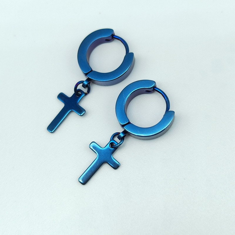 Blue earrings cross single
