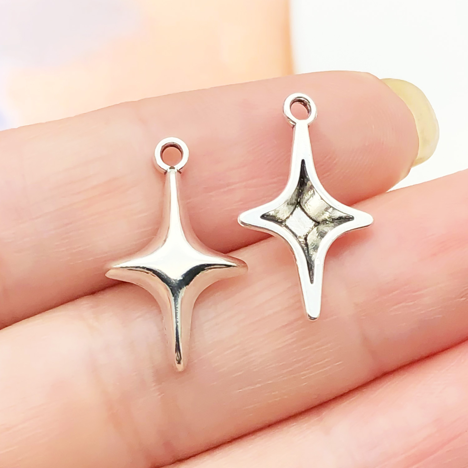 22340-1 ancient silver zinc alloy four-pointed star cross 19x12mm-0.7g
