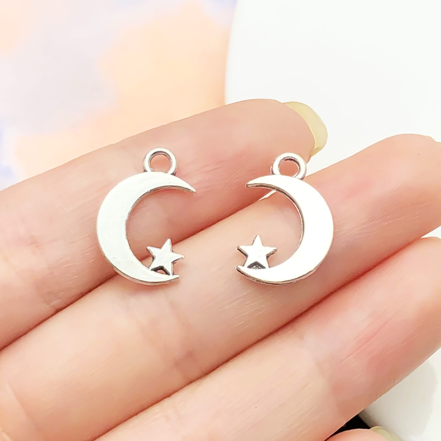 8519-1 ancient silver moon star 13x19mm-zinc alloy-0.5g