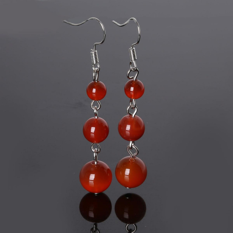 Red agate ball earrings