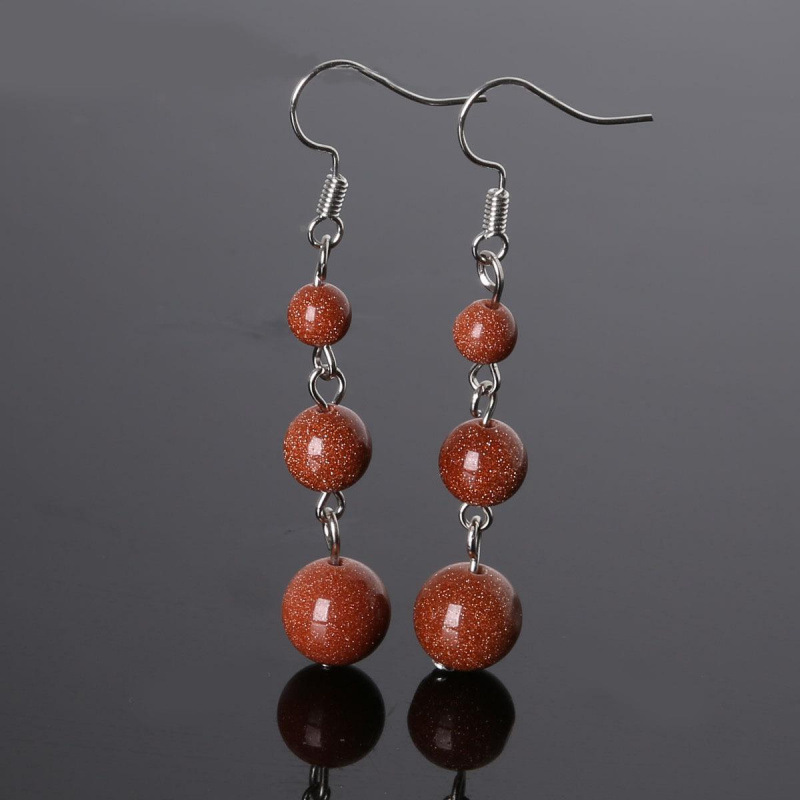 Gold sand stone ball earrings