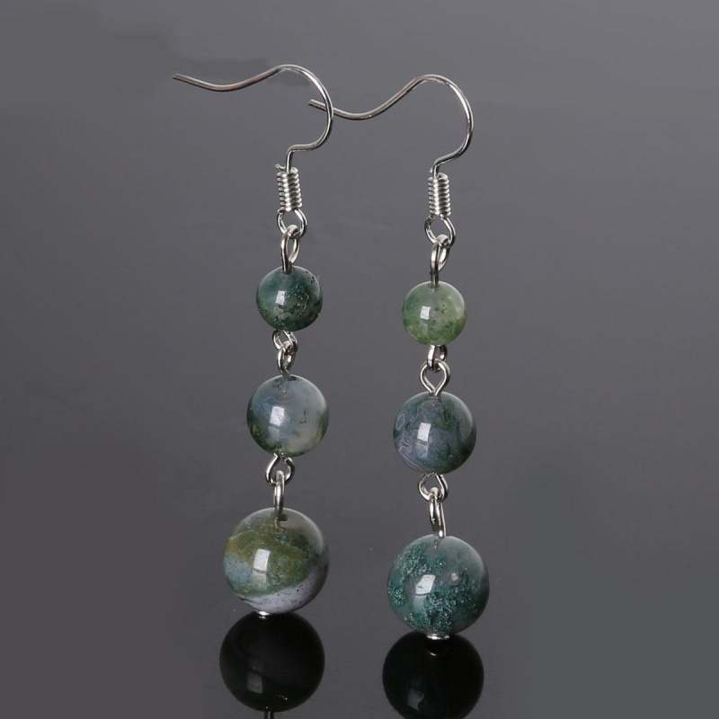 Aquatic agate ball earrings