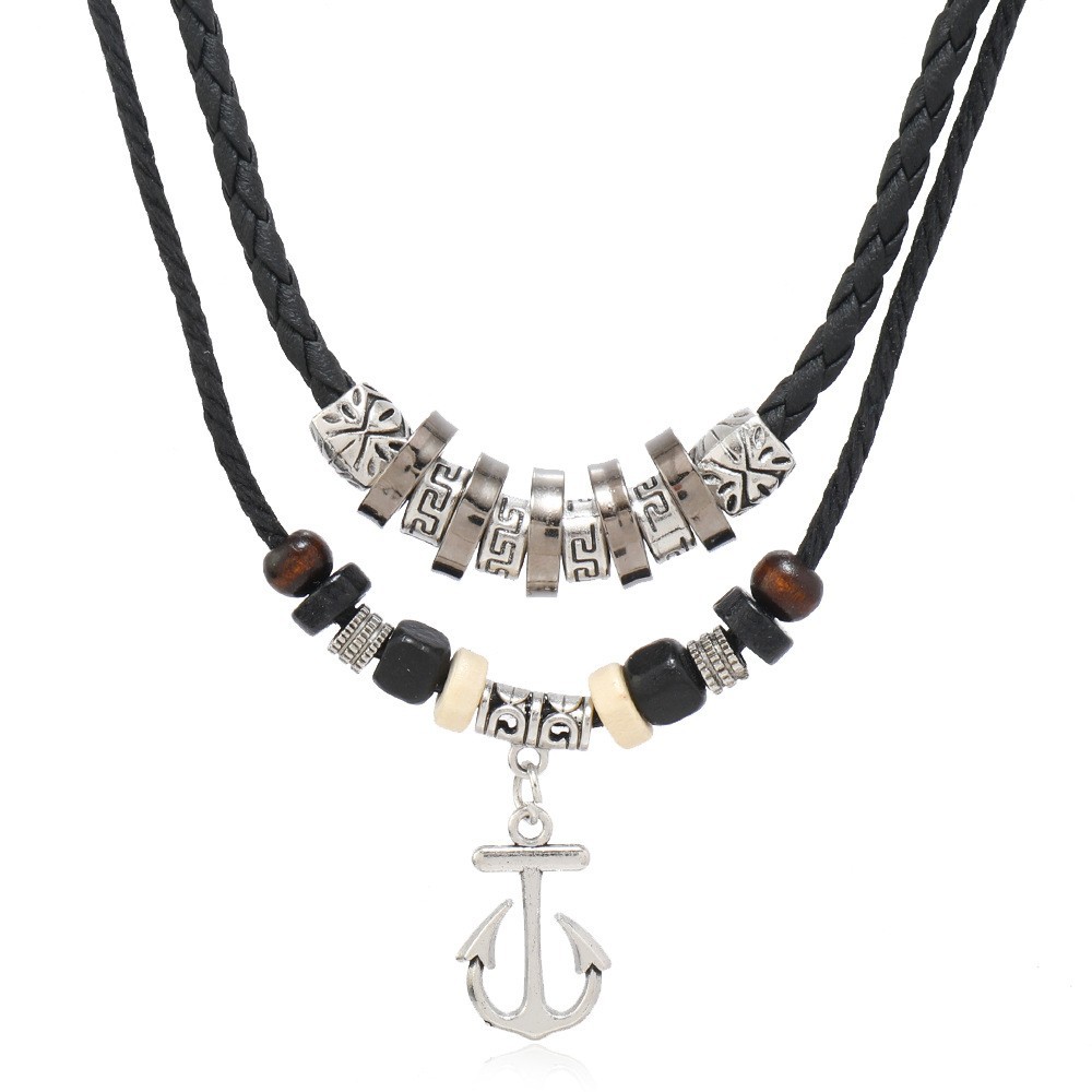 Black leather rope anchor pendant