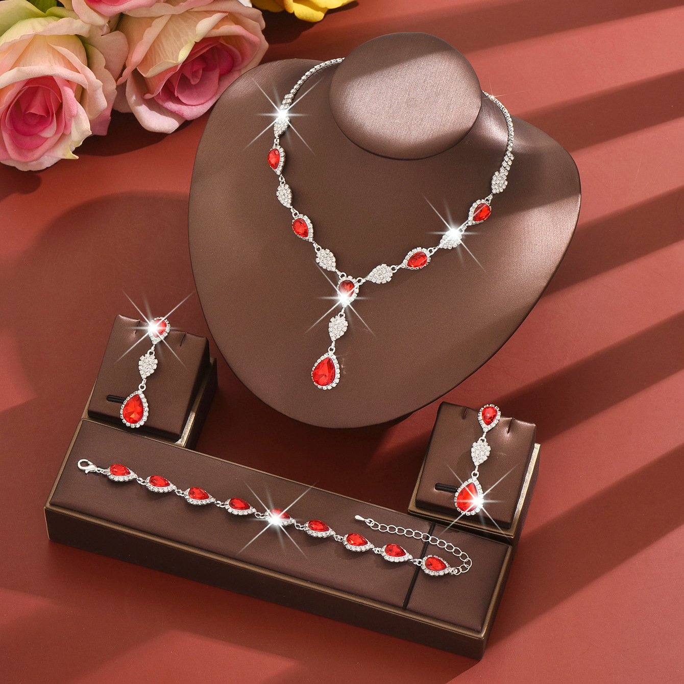1662 796 red necklace earrings bracelet