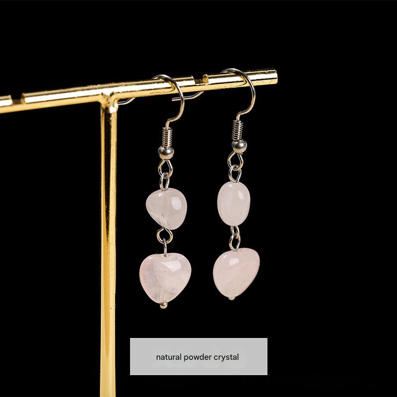 Natural powder crystal love stainless steel earrings