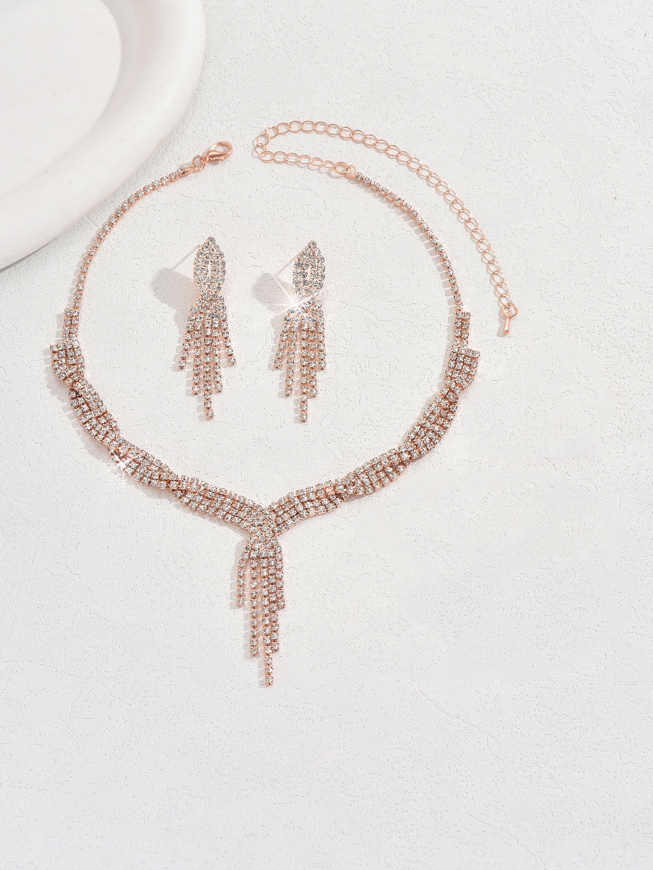C rose gold necklace earrings
