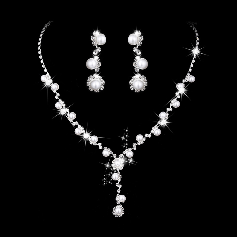 483 silver white pearl necklace earring set