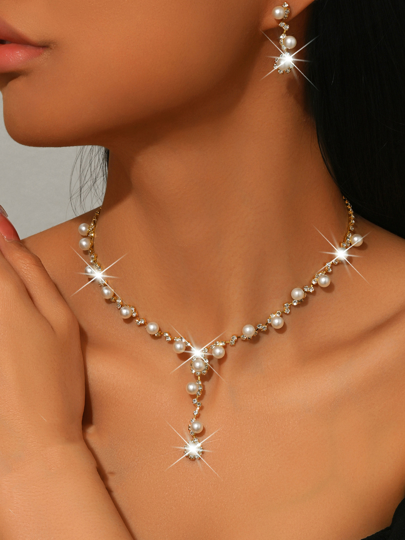 483 gold pearl necklace earring set