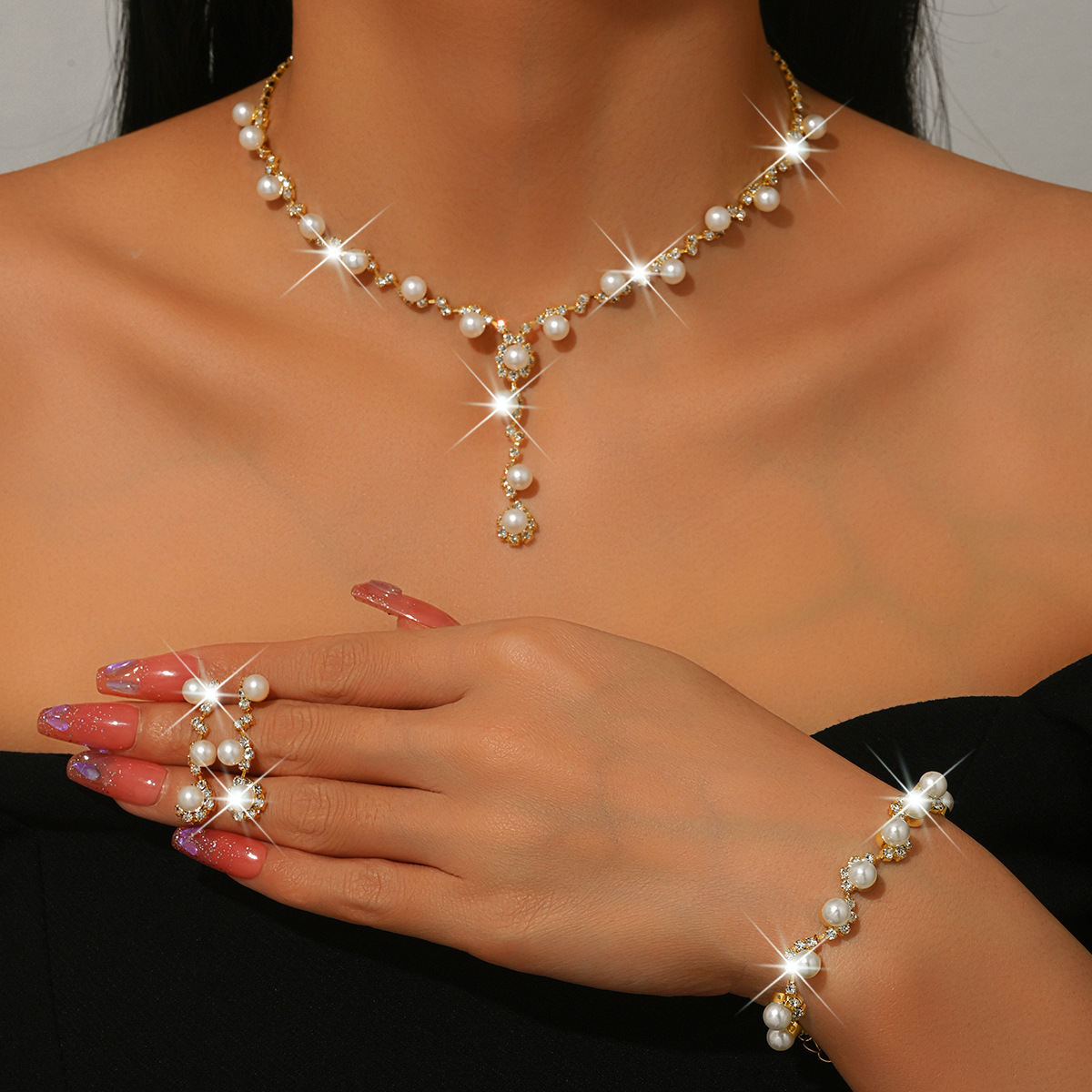 483 747 gold bead necklace earrings bracelet set