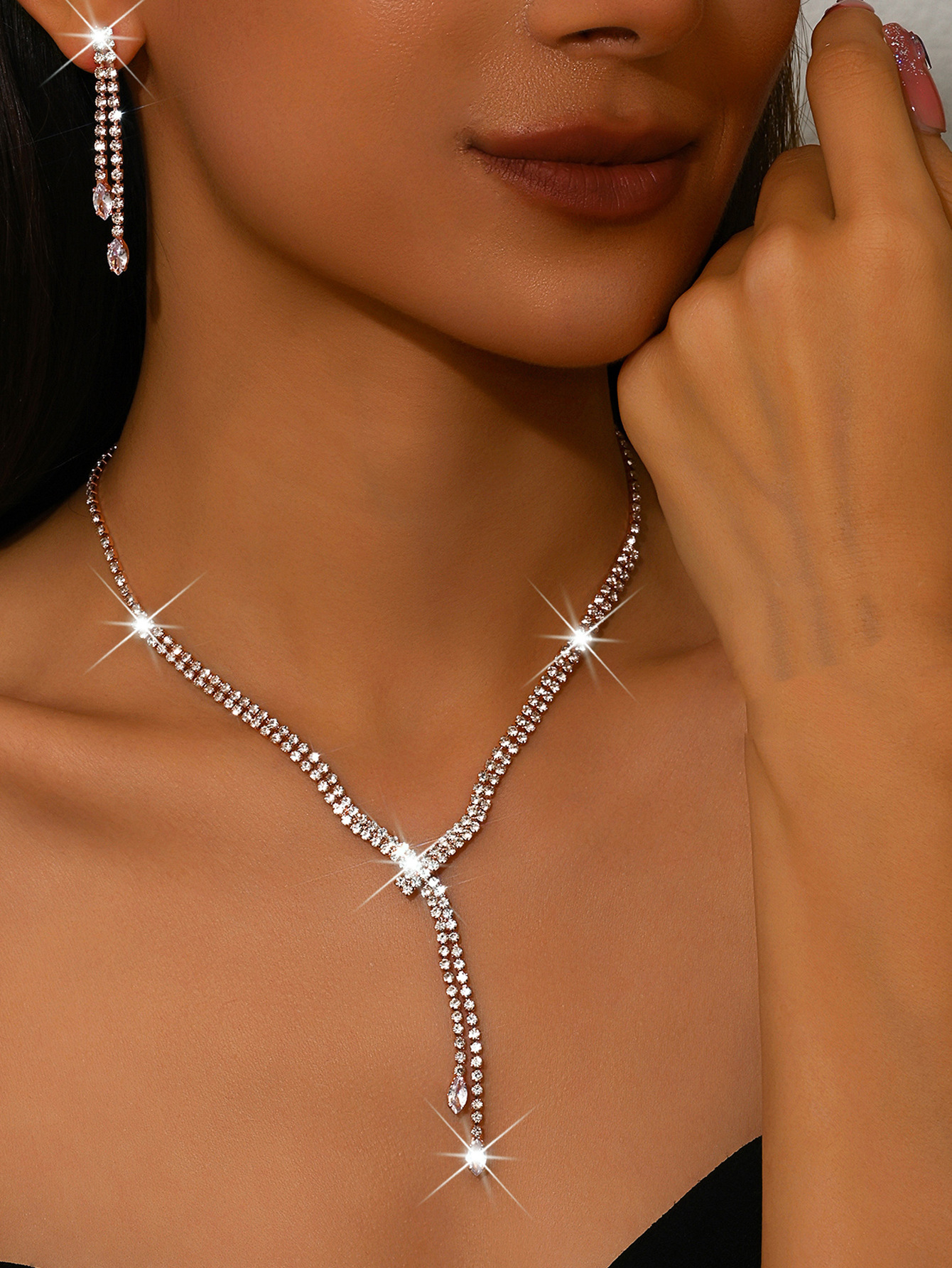 D rose gold necklace earrings