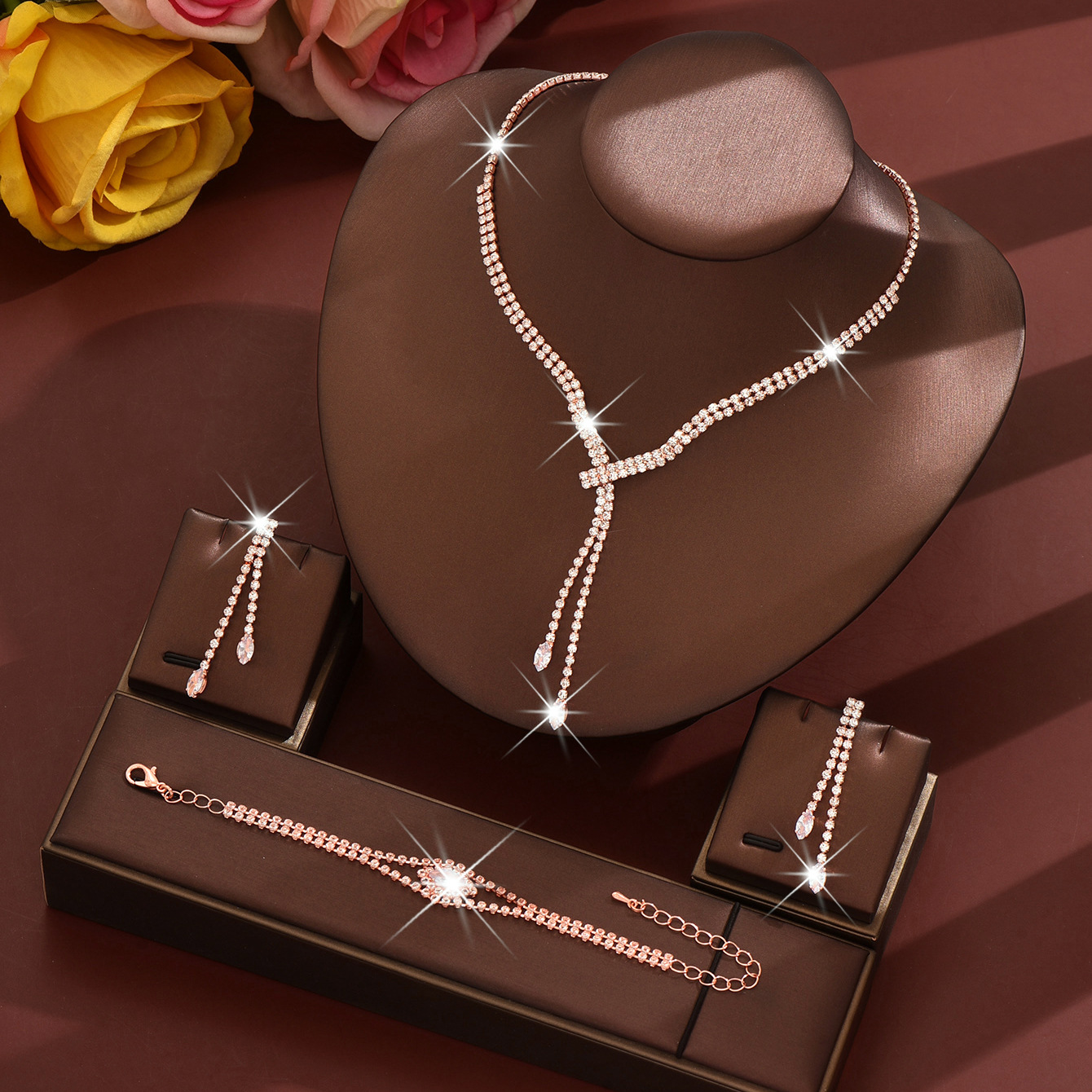 G rose gold necklace earrings bracelet