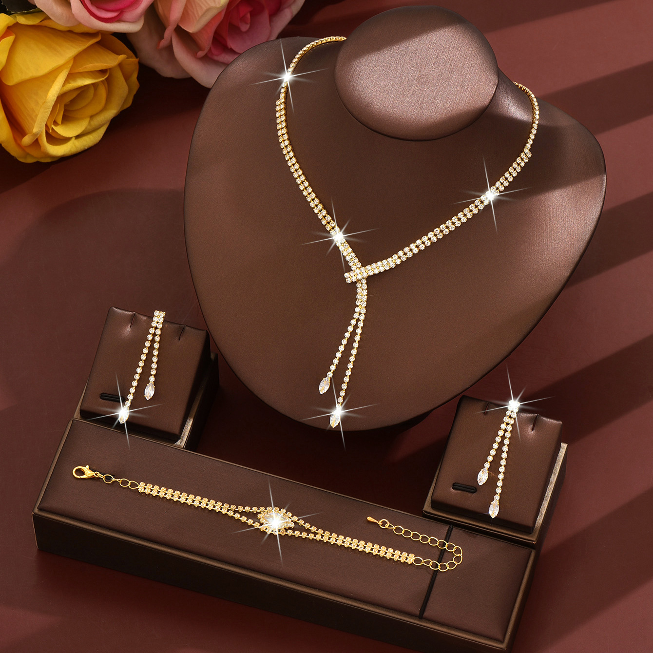 H gold necklace earrings bracelet