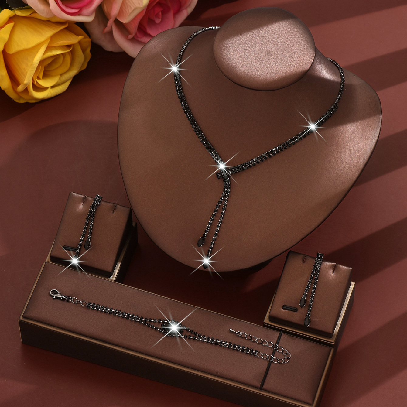 I black necklace earrings bracelet