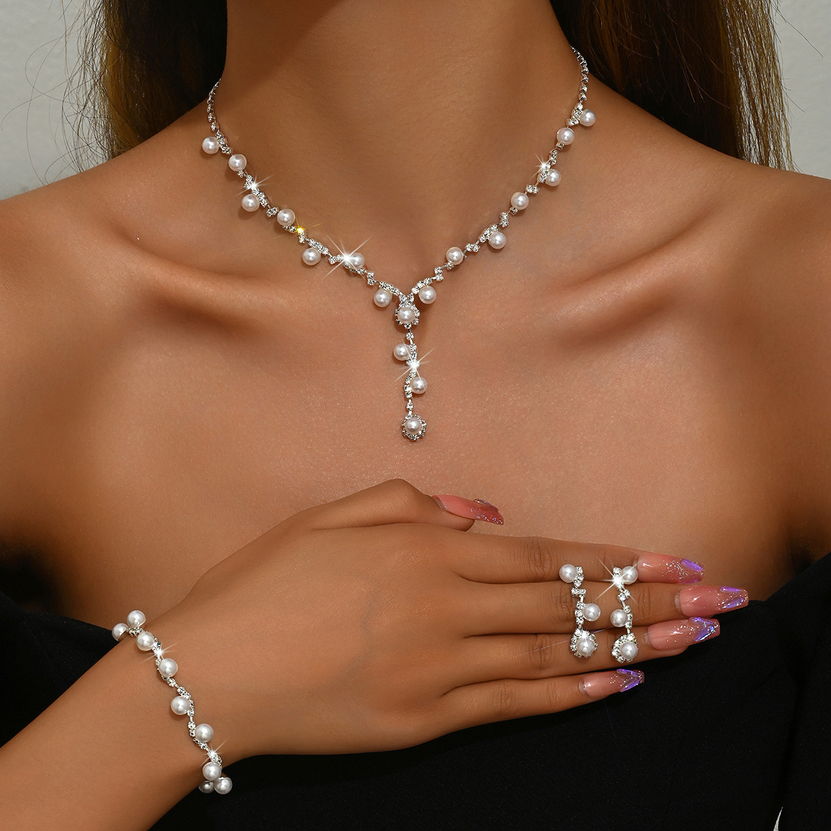 483747 necklace earrings pearl set