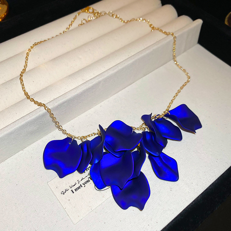 Blue Petal Tassel Necklace