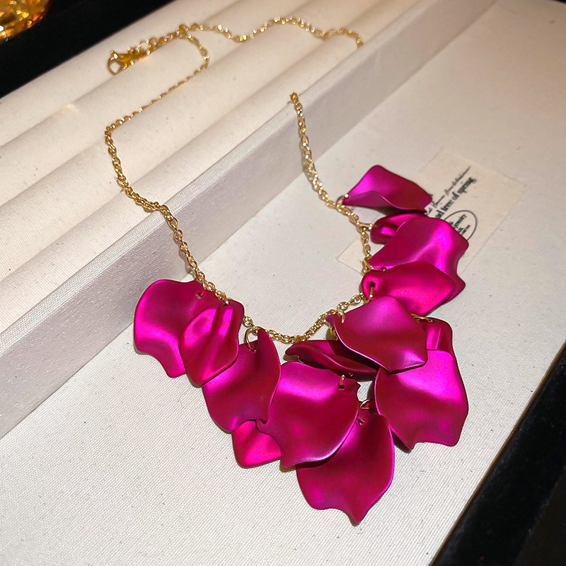 Rose Red Petal Tassel Necklace