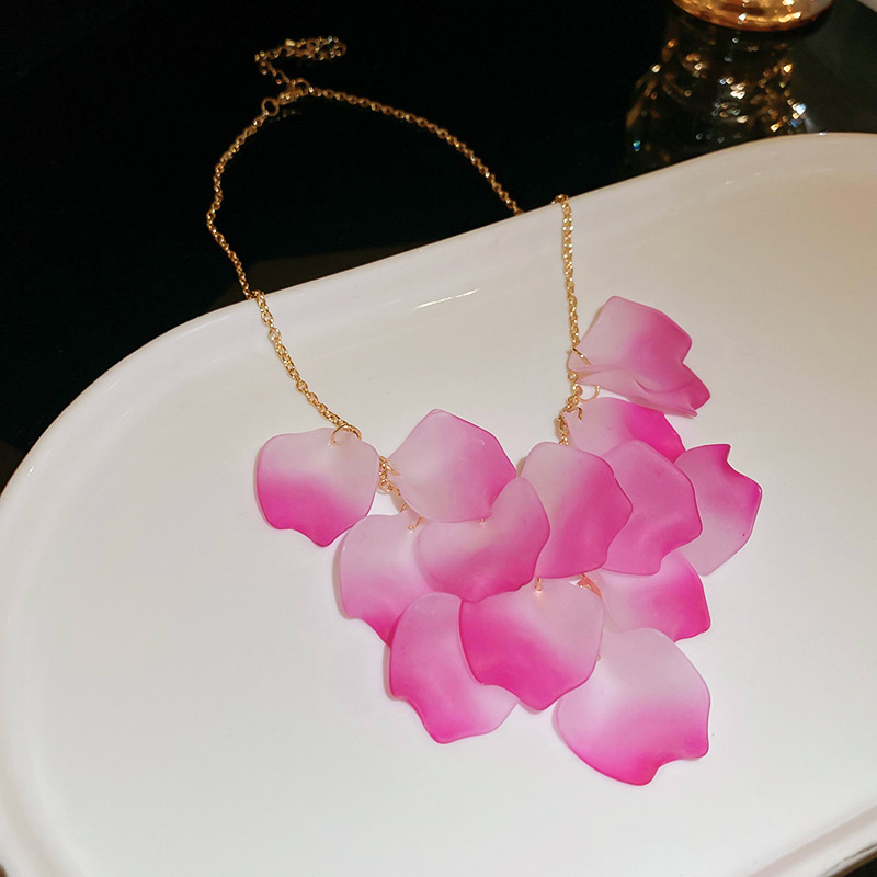 Pink Petal Tassel Necklace