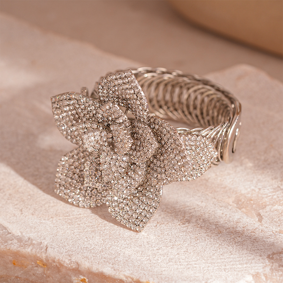 silver Flower Opening Bracelet