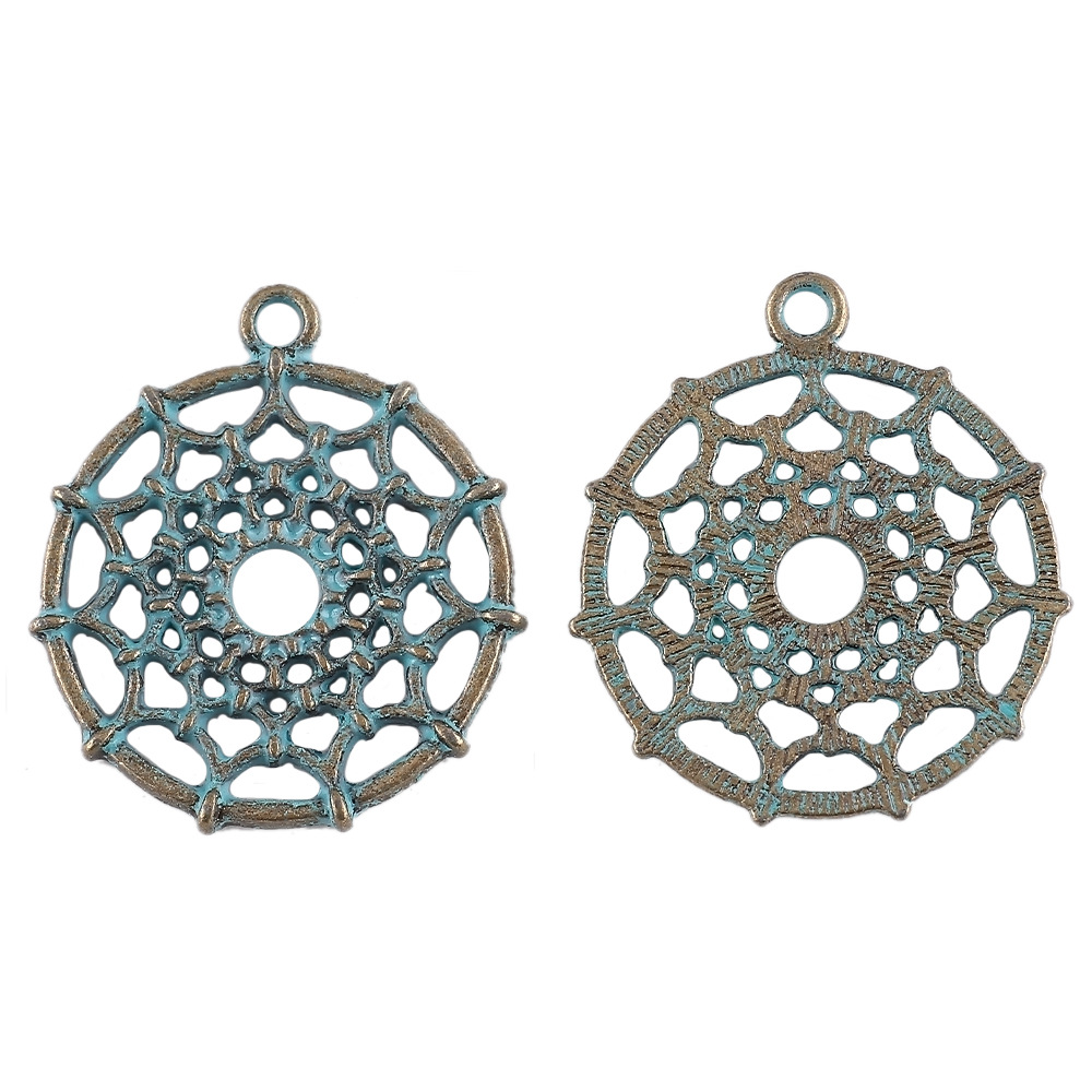 22x 22mm/ Round Dream Catcher Ancient Green Blue