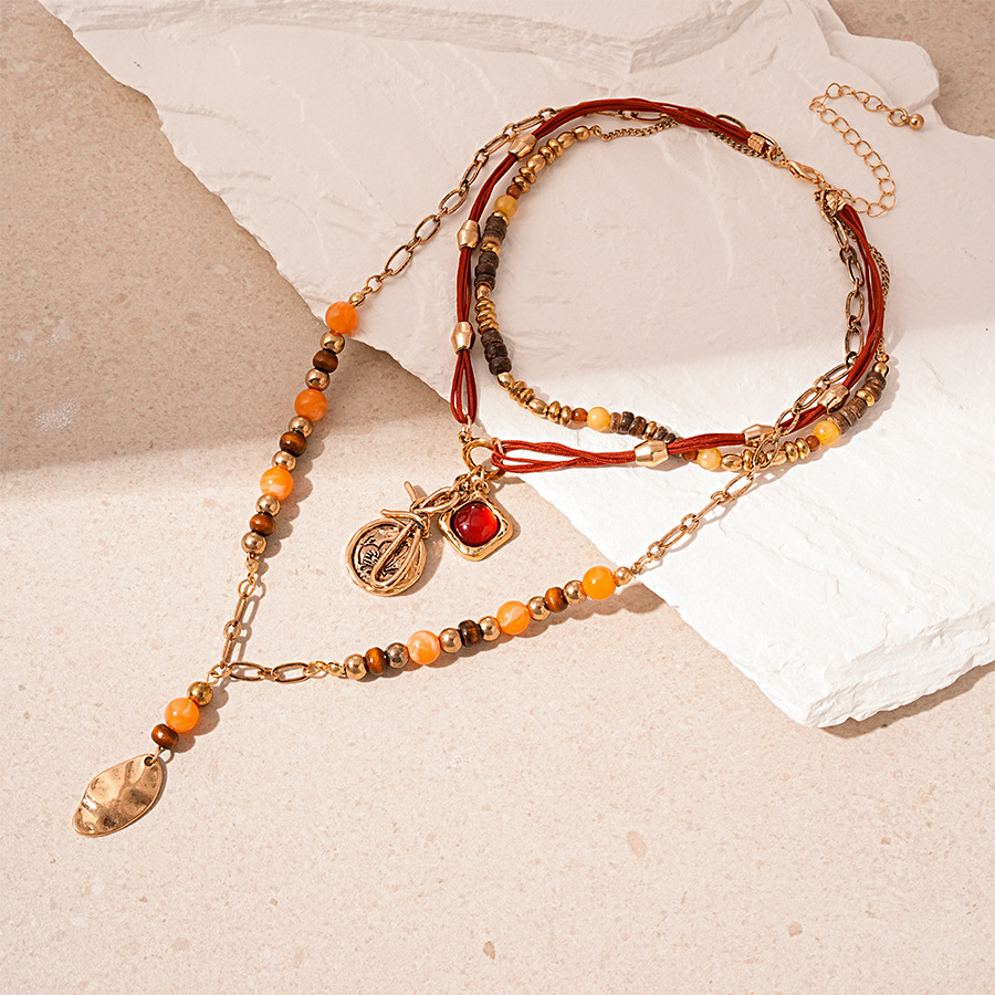 Orange Multi-Layer Beaded Necklace