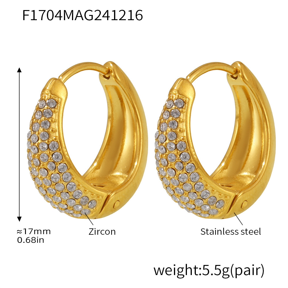 F1704-gold white zircon earrings-large size