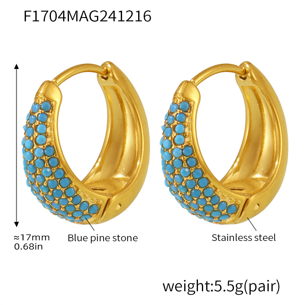 F1704-gold blue turquoise earrings-large size