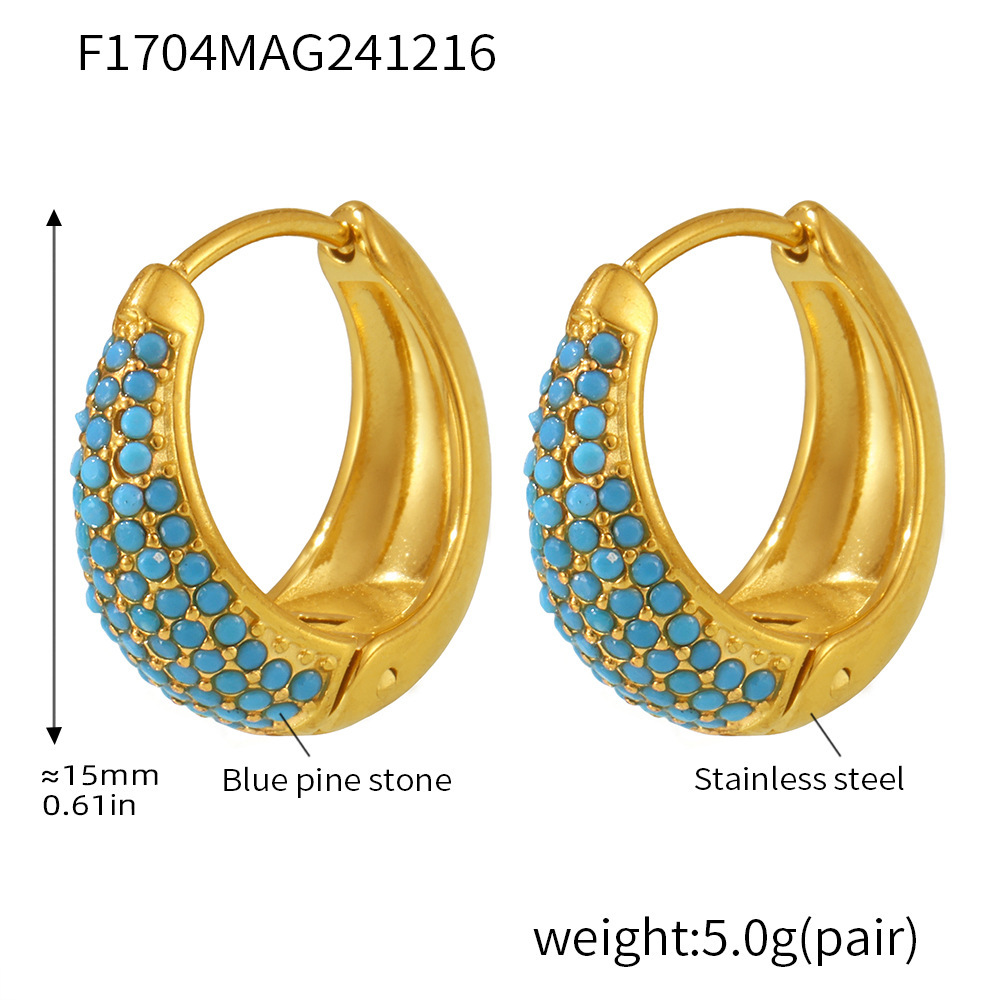 F1704-gold blue turquoise earrings-medium size