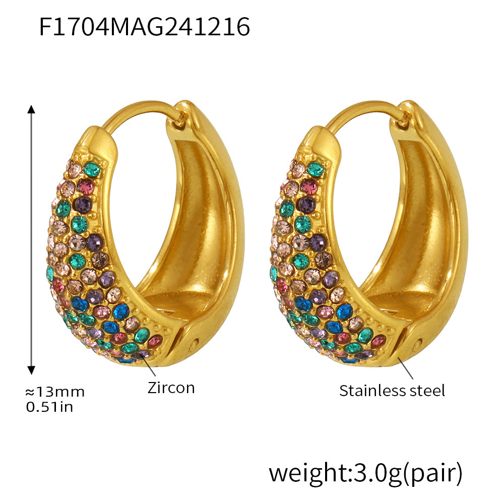 F1704-gold mixed color zircon earrings-small size