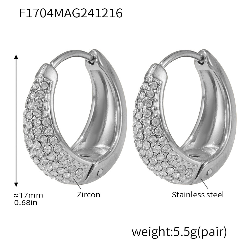 F1704-steel color white zircon earrings-large size