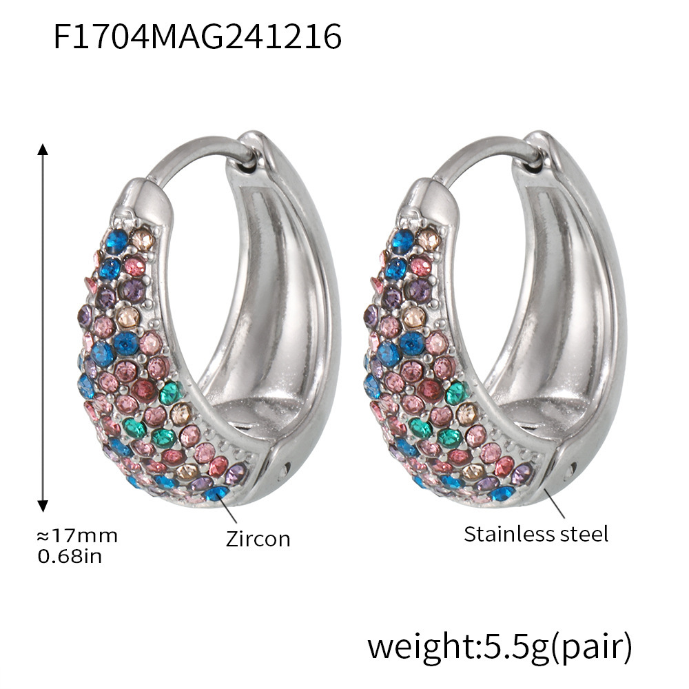 F1704-steel color mixed color zircon earrings-large size